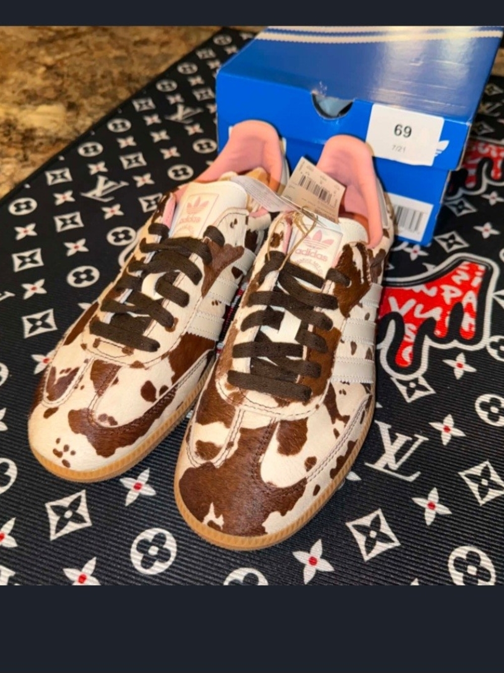 adidas Samba OG Cow-Print Sneakers in Brown, Cream & Pink